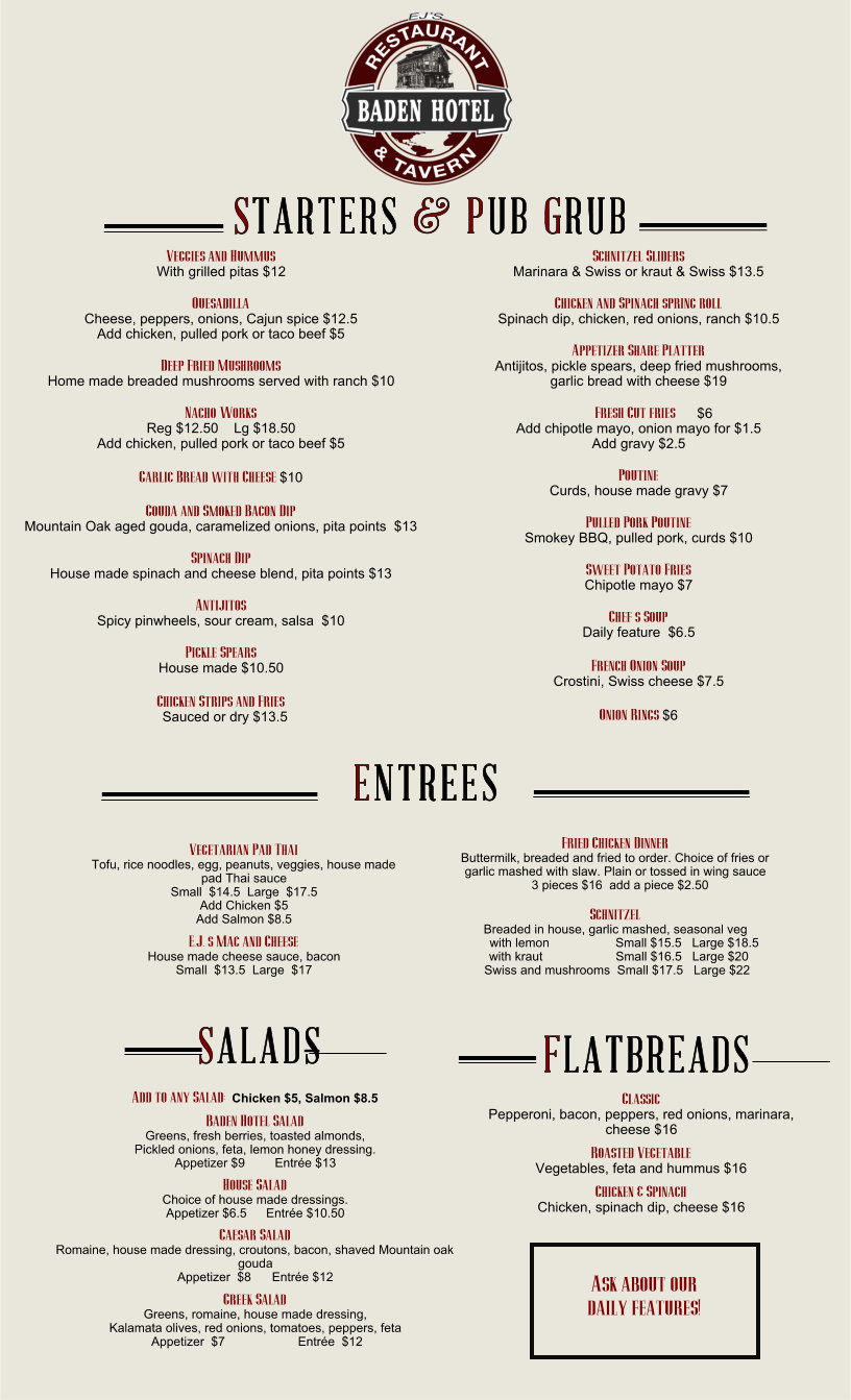 starters and salads - EJ's menu